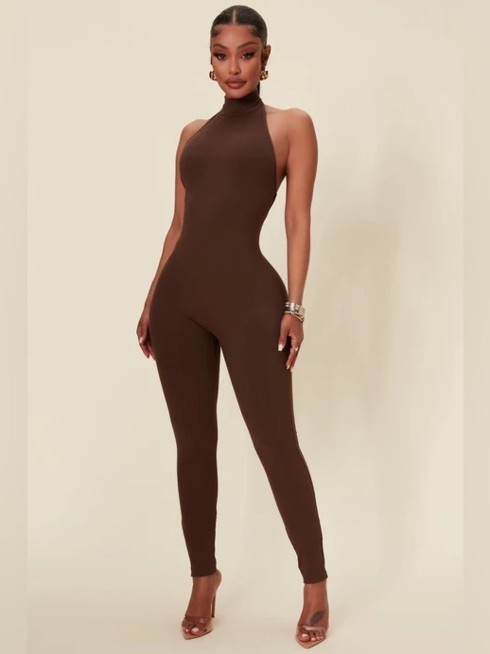 Fashion Nova Chocolate Halter Neck Jumpsuit - Picture 2 of 8